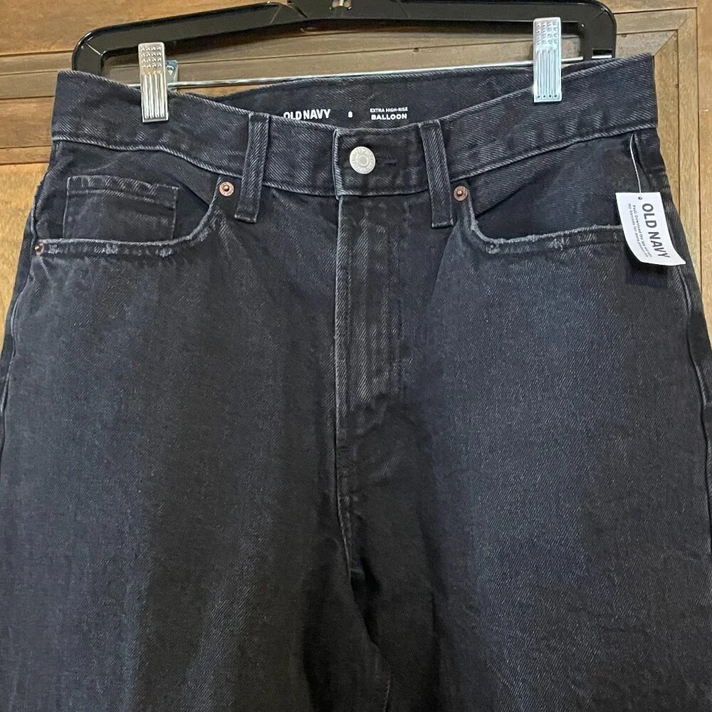 FIRM. NWT Old Navy Dark Wash Denim Jeans Extra High-Rise Balloon. Size 8 Women's - Picture 7 of 16